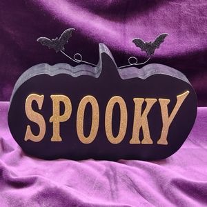Black and Gold Wood Spooky Sign with Bats